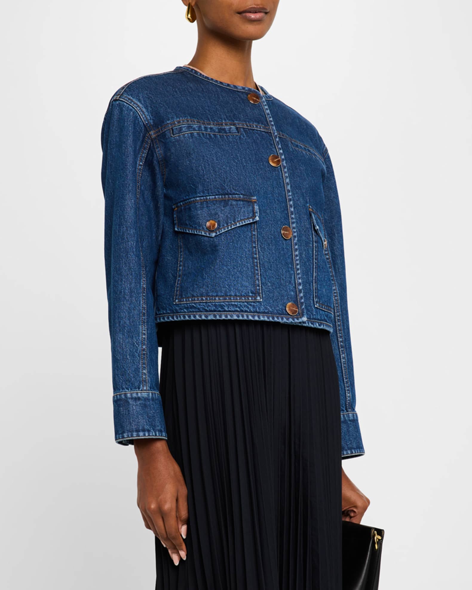 Tanya Taylor Kent Denim Button Down Jacket Neiman Marcus