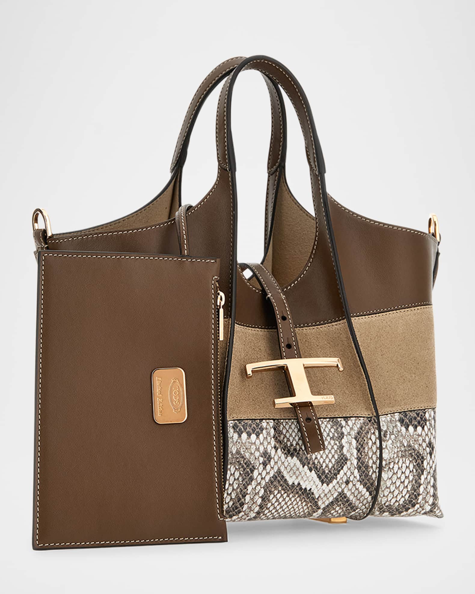 TOD'S LEATHER TOTE BAG MINI レザー ミニ トート ハンマード Tod's Mini Mix Suede & Leather Shopping Tote Bag | Neiman Marcus