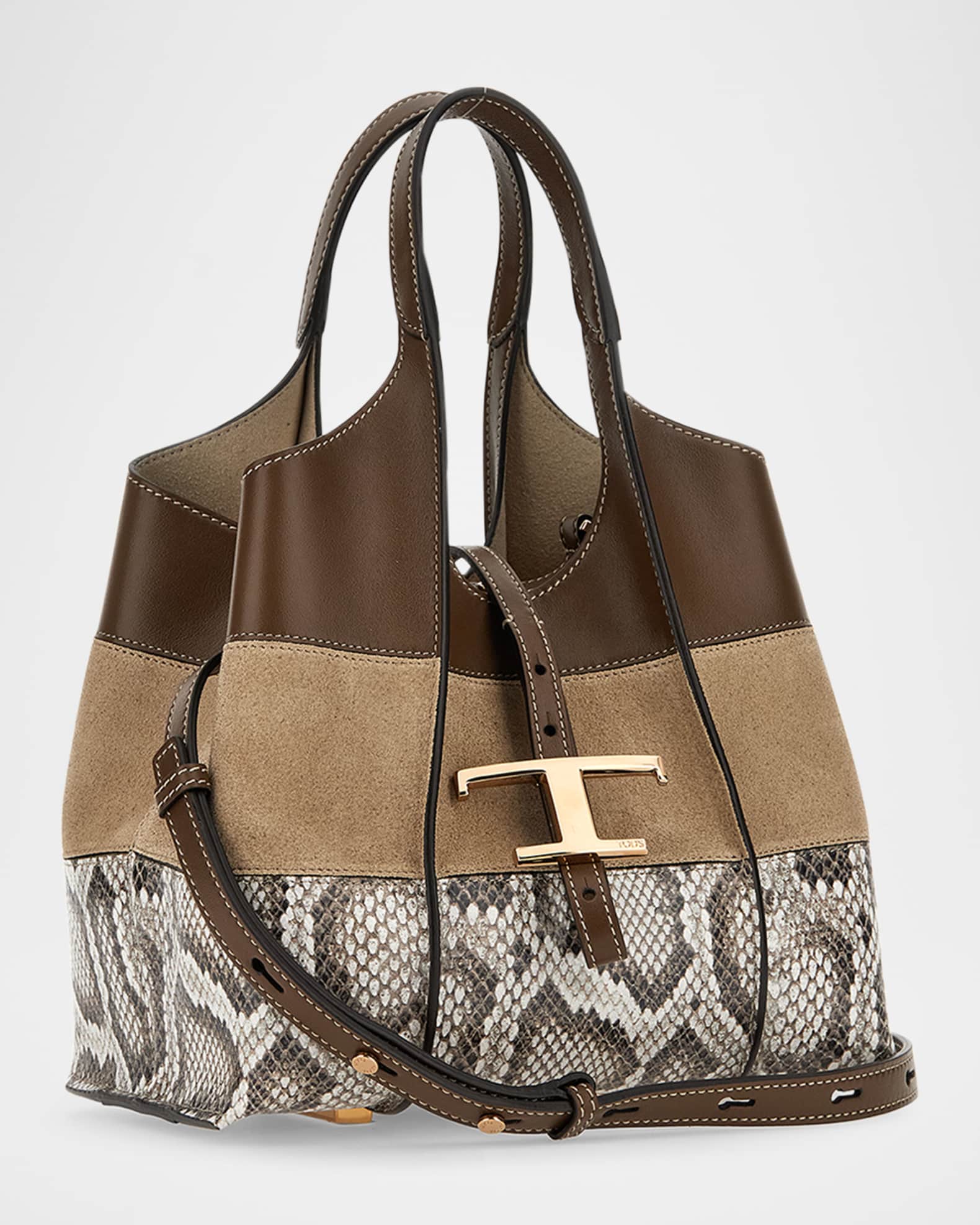 Tod's Mini Mix Suede & Leather Shopping Tote Bag | Neiman Marcus