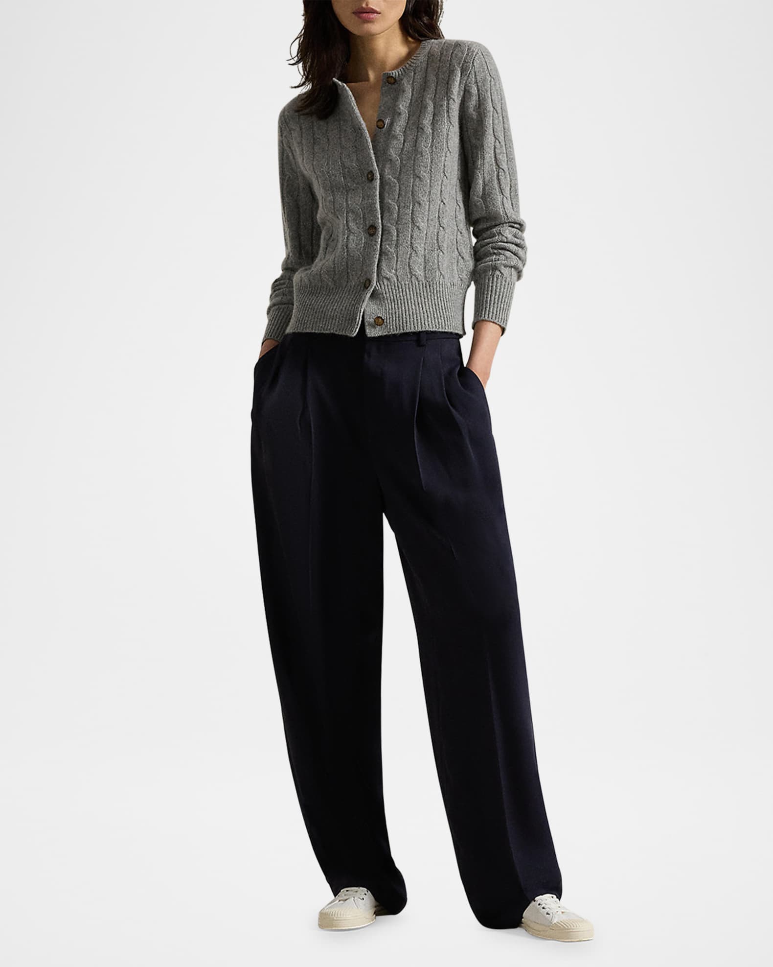 Cable-Knit Cashmere Crewneck Cardigan 1