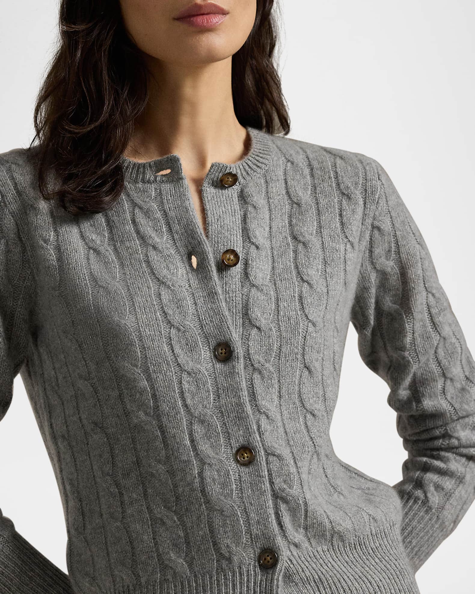 Cable Knit Cashmere Crewneck Cardigan