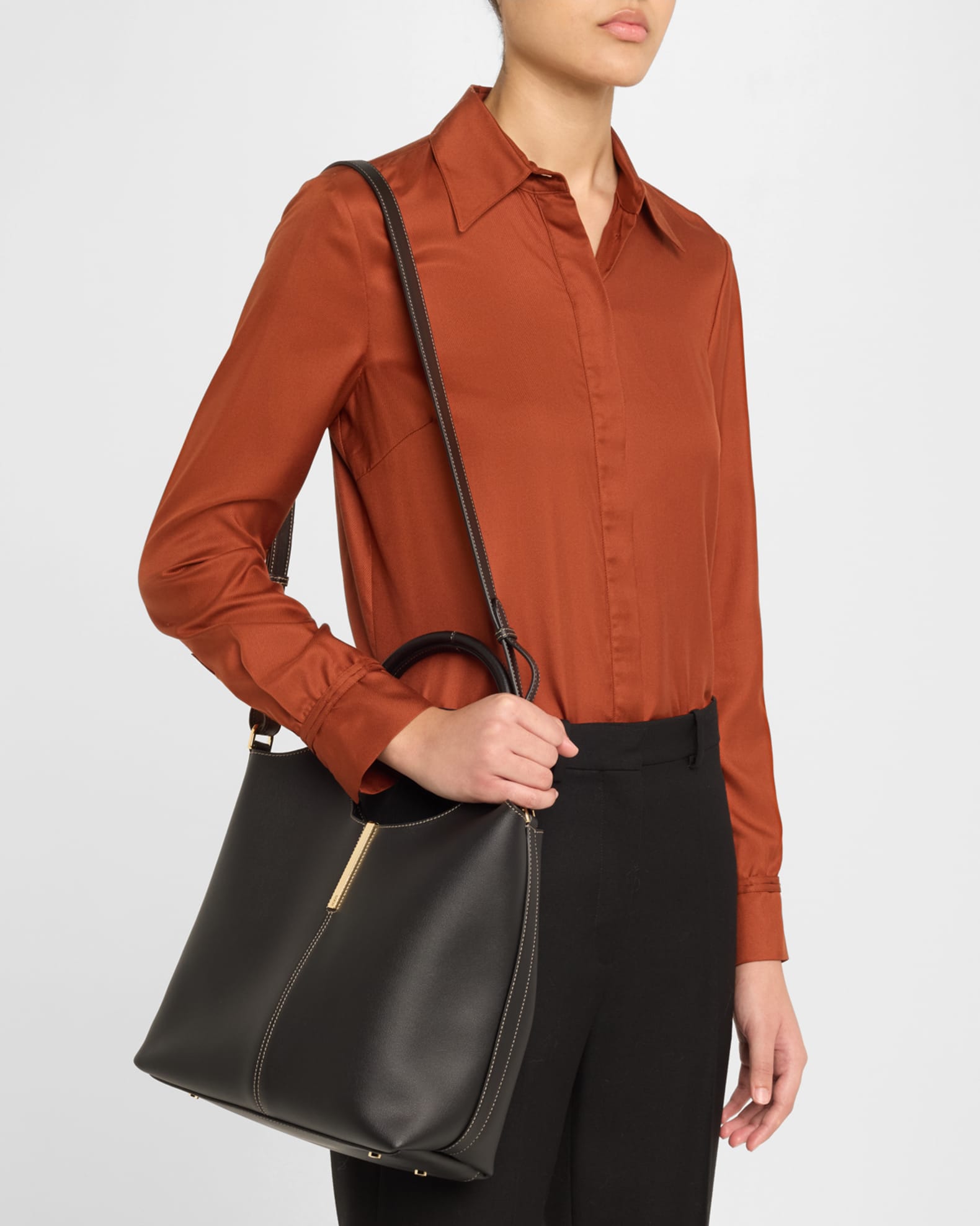 Small North-South Leather Tote Bag 1