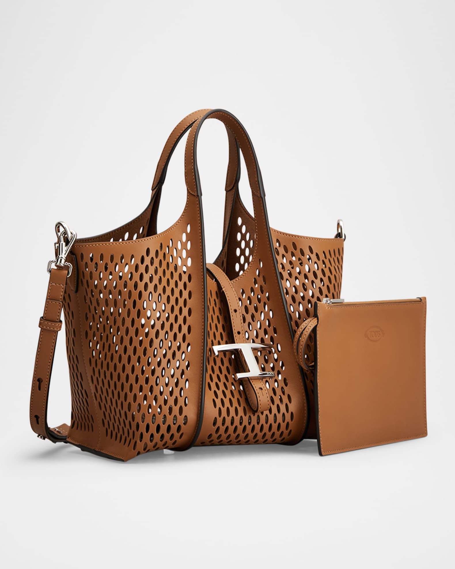Mini Laser-Cut Leather Shopping Tote Bag 1