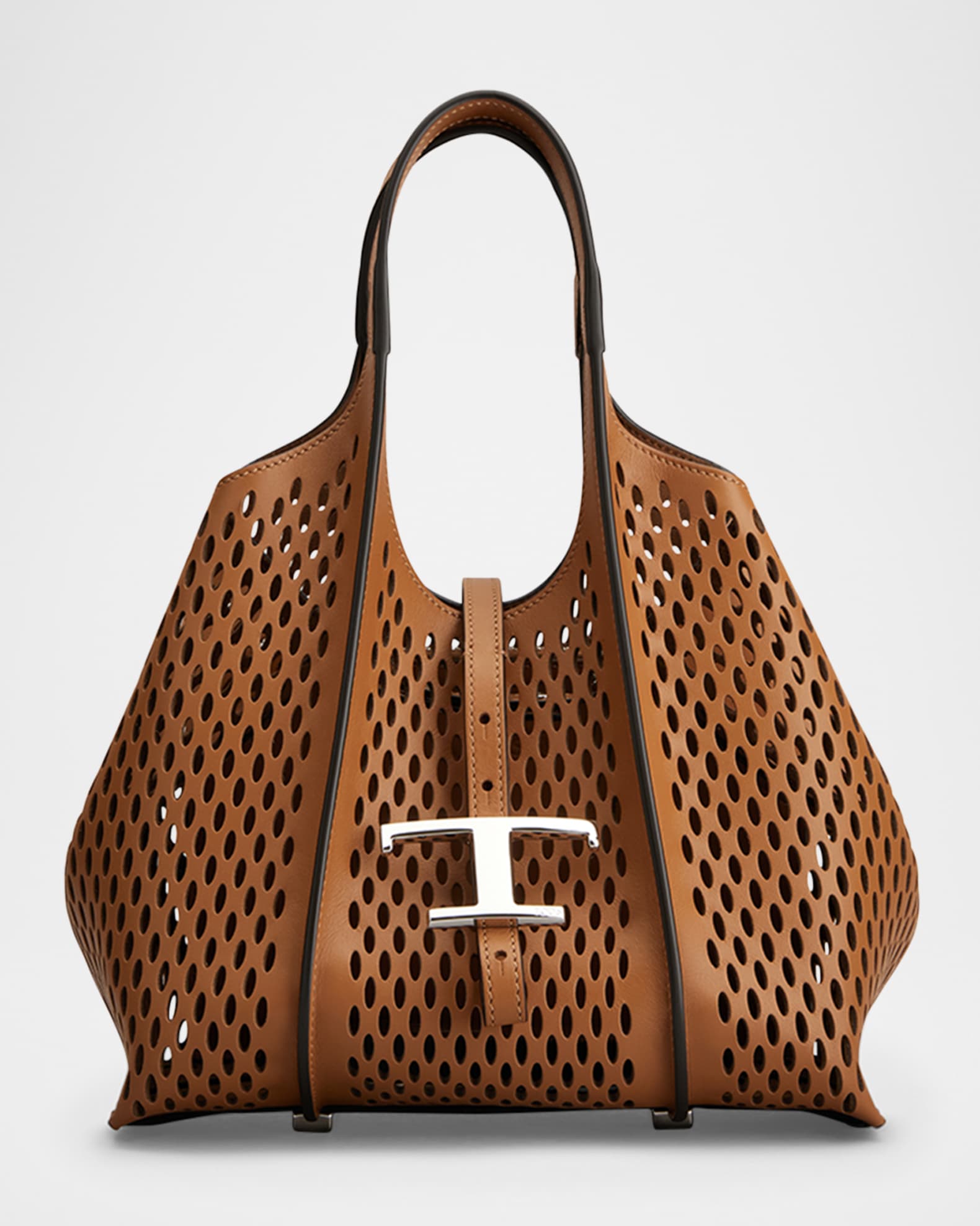 Mini Laser-Cut Leather Shopping Tote Bag 0