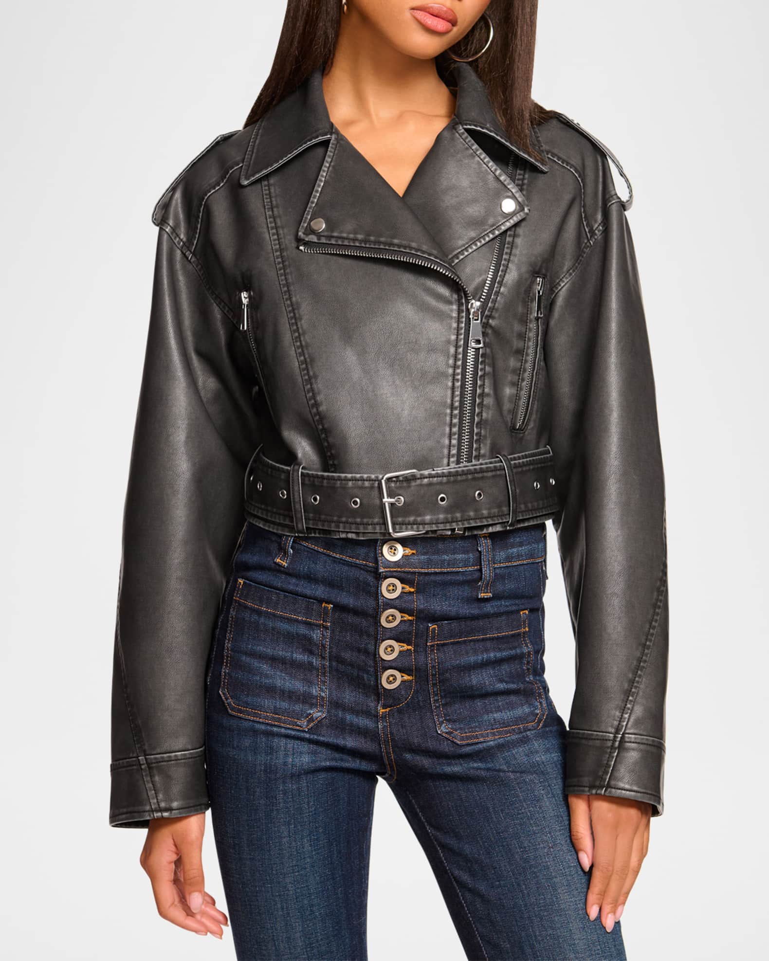 Ramy Brook Layana Faux Leather Motorcycle Jacket in Black S