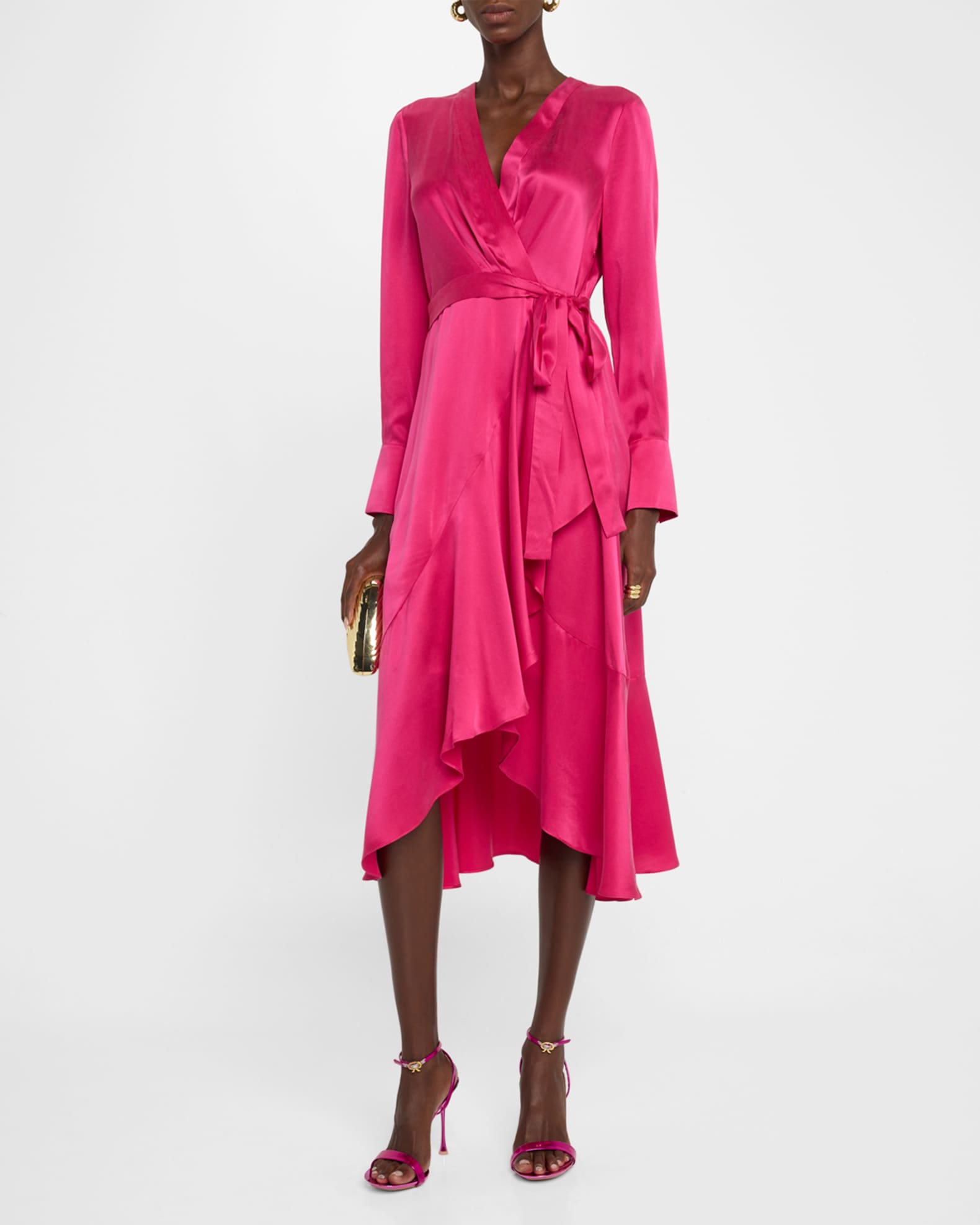 Victoria Faux-Wrap Silk Satin Midi Dress 1