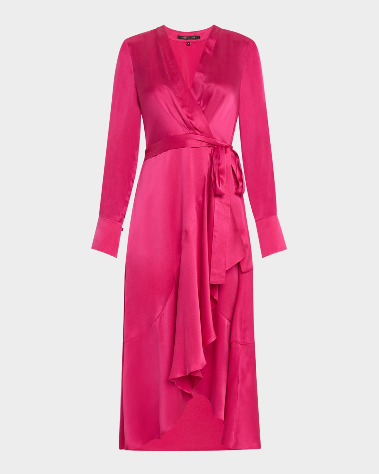 Victoria Faux-Wrap Silk Satin Midi Dress 0