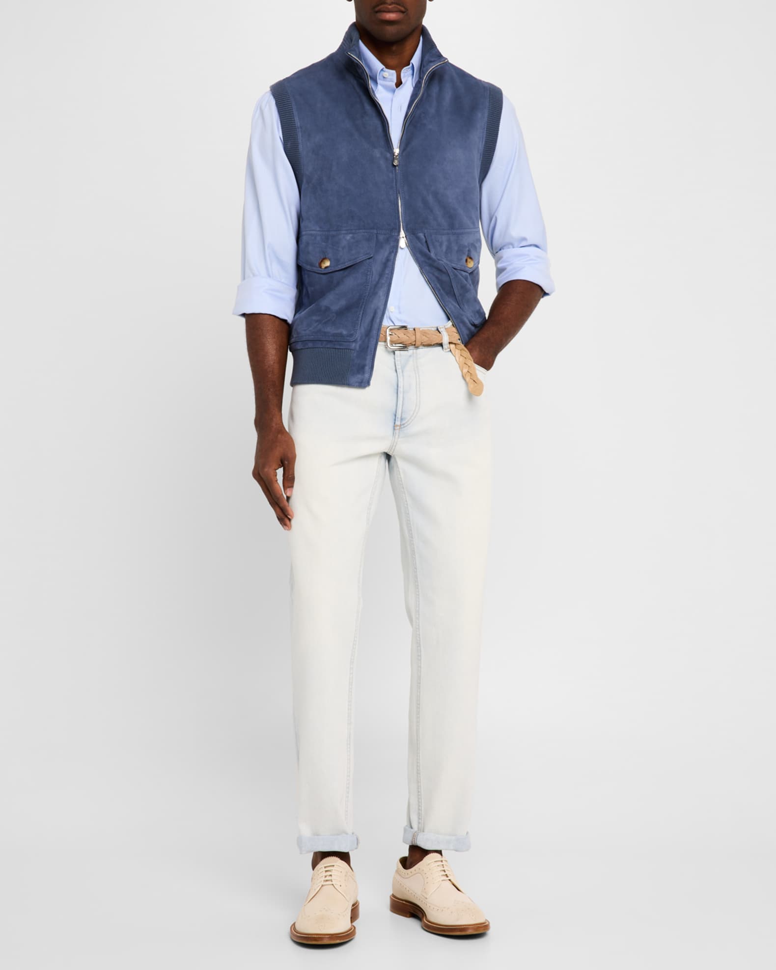 Brunello Cucinelli Men's Suede Full-Zip Vest | Neiman Marcus