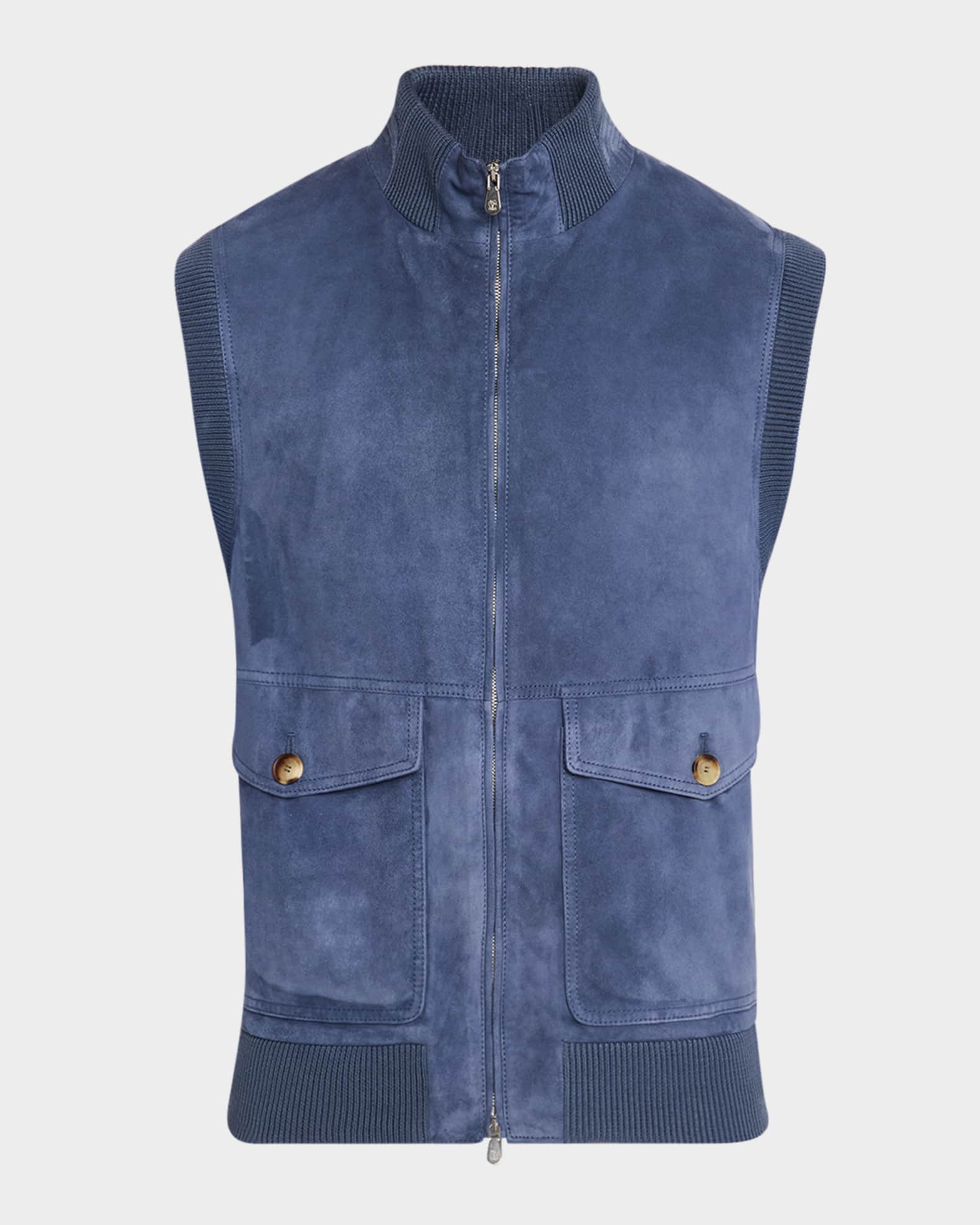 ベスト・ジレ BRUNELLO CUCINELLI Logo vest Blue MM49A7460G Brunello Cucinelli Men's Suede Full-Zip Vest | Neiman Marcus