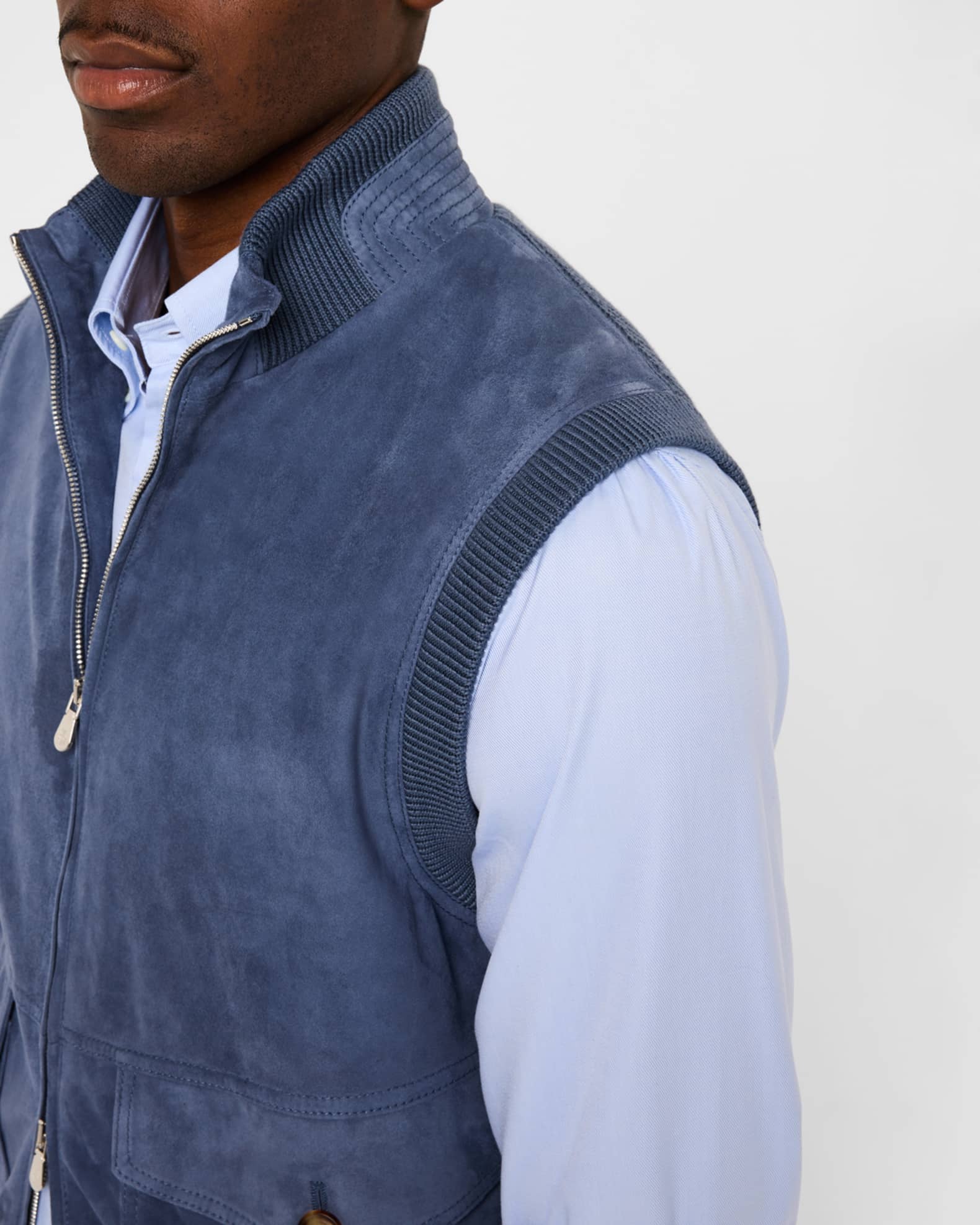 Brunello Cucinelli Men's Suede Full-Zip Vest | Neiman Marcus