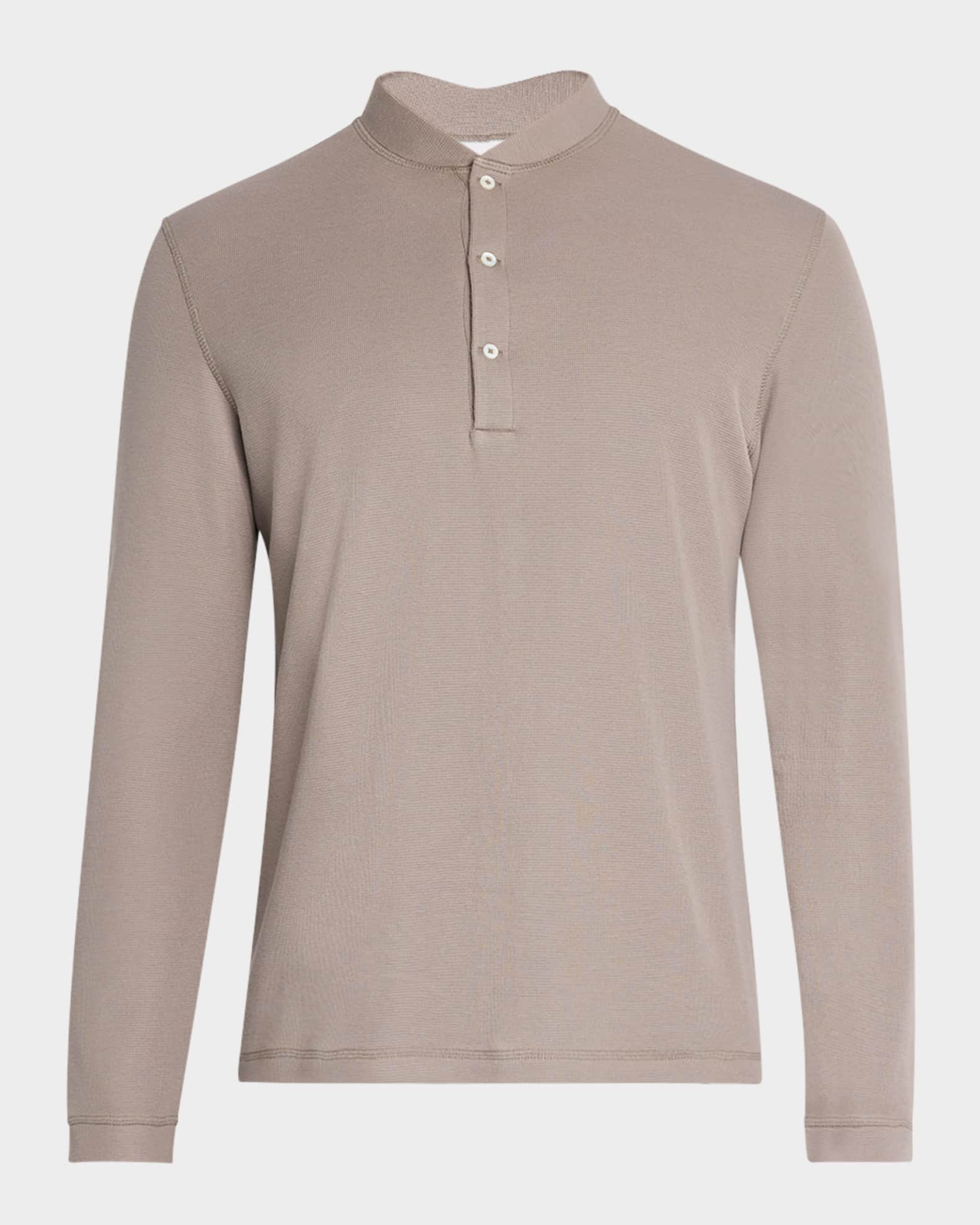 Men's Cotton and Silk Long-Sleeve Polo Shirt 0