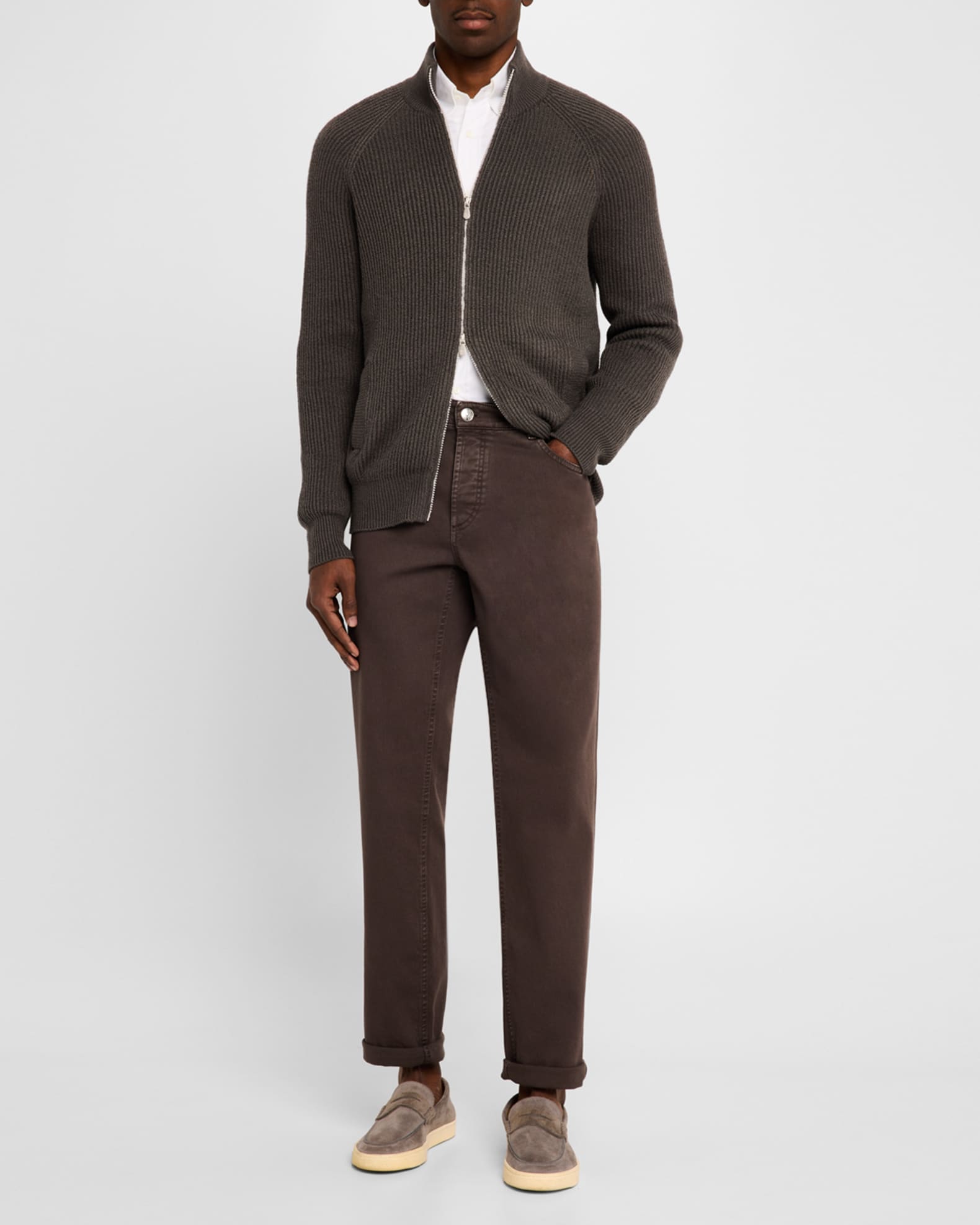 Men's Cotton Ribbed Full-Zip Sweater 1