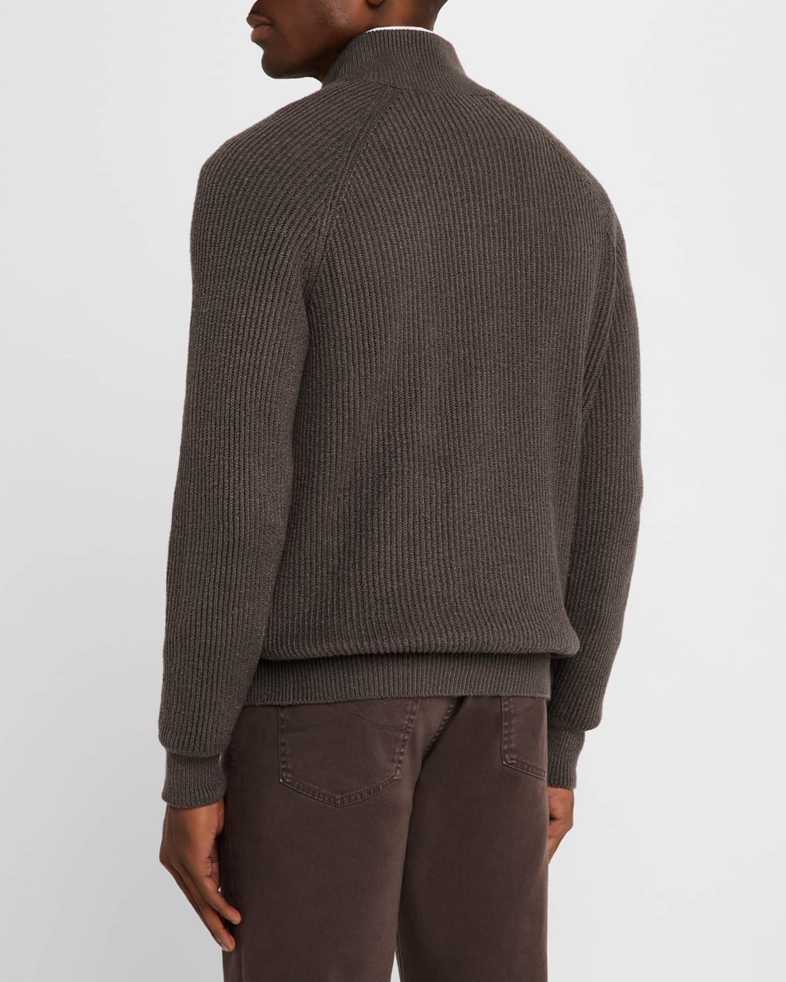 Brunello Cucinelli Men's Cotton Ribbed Full-Zip Sweater | Neiman