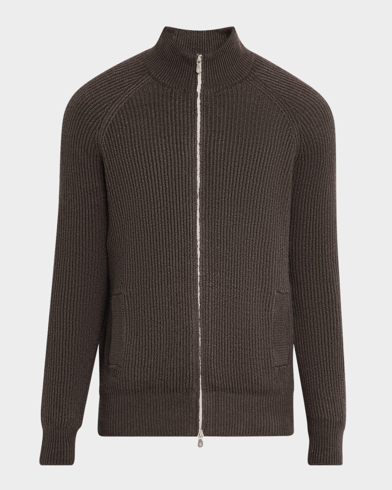 Men's Cotton Ribbed Full-Zip Sweater 0