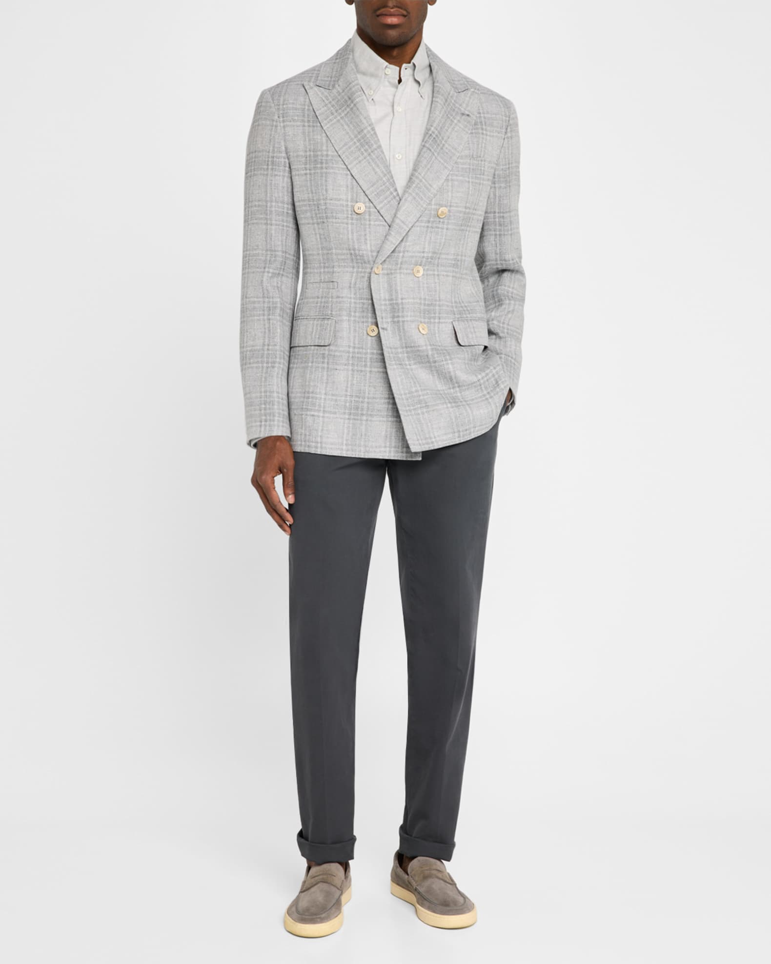 Brunello Cucinelli Men's Soft Madras Double-Breasted Jacket