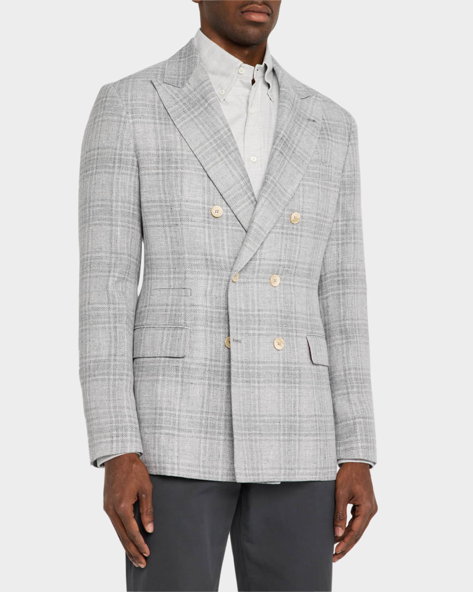 ジャケット Brunello Cucinelli Double-Breasted Jacket In Viscose Blend Brunello Cucinelli Windowpane Double-Breasted Jacket