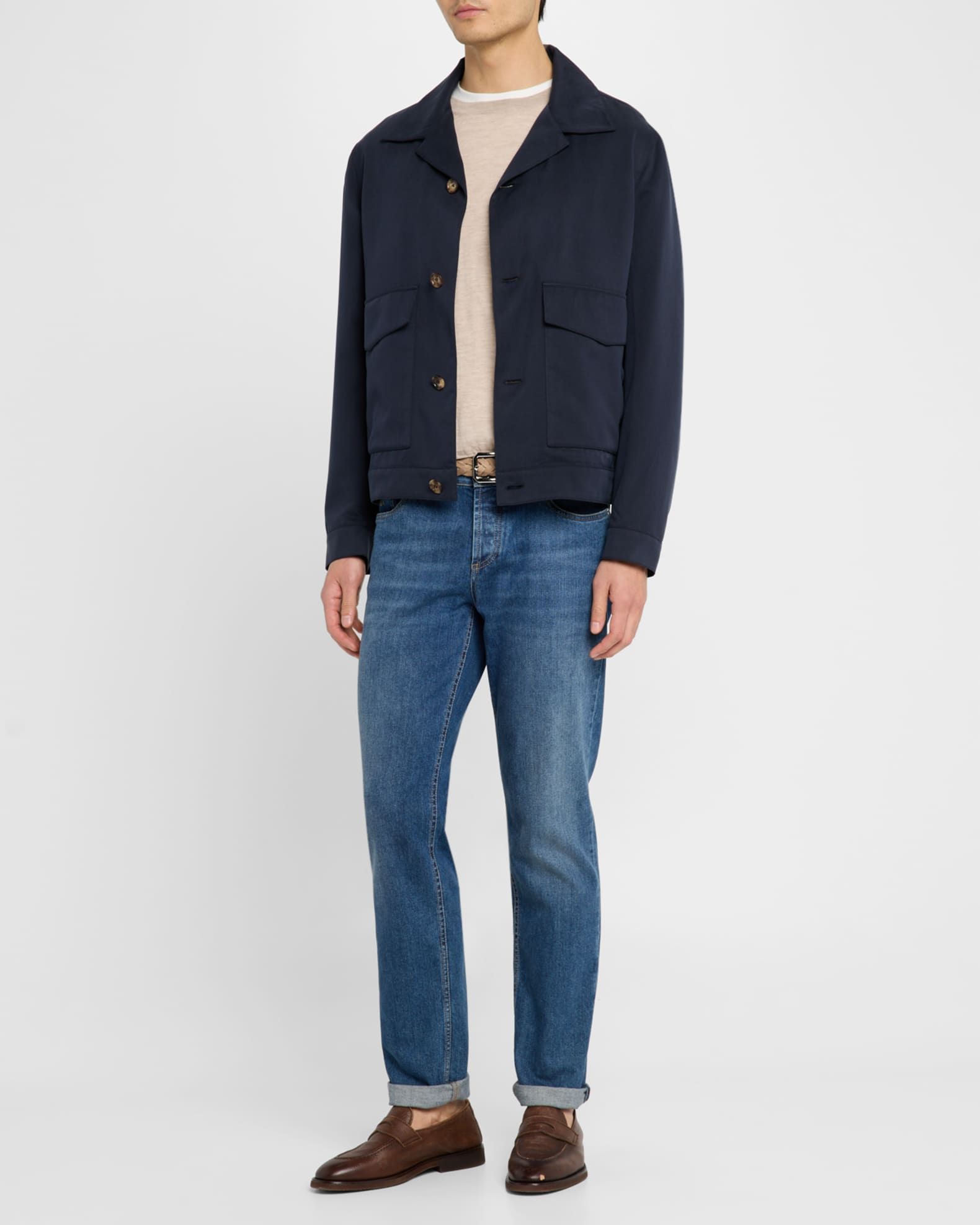 Brunello Cucinelli Men's Silk Button-Front Bomber Jacket