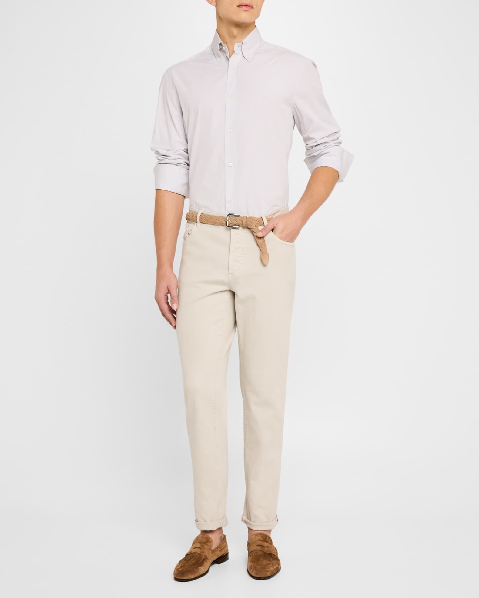 Men's Cotton Canvas Button-Collar Dress Shirt - Thumbnail 2