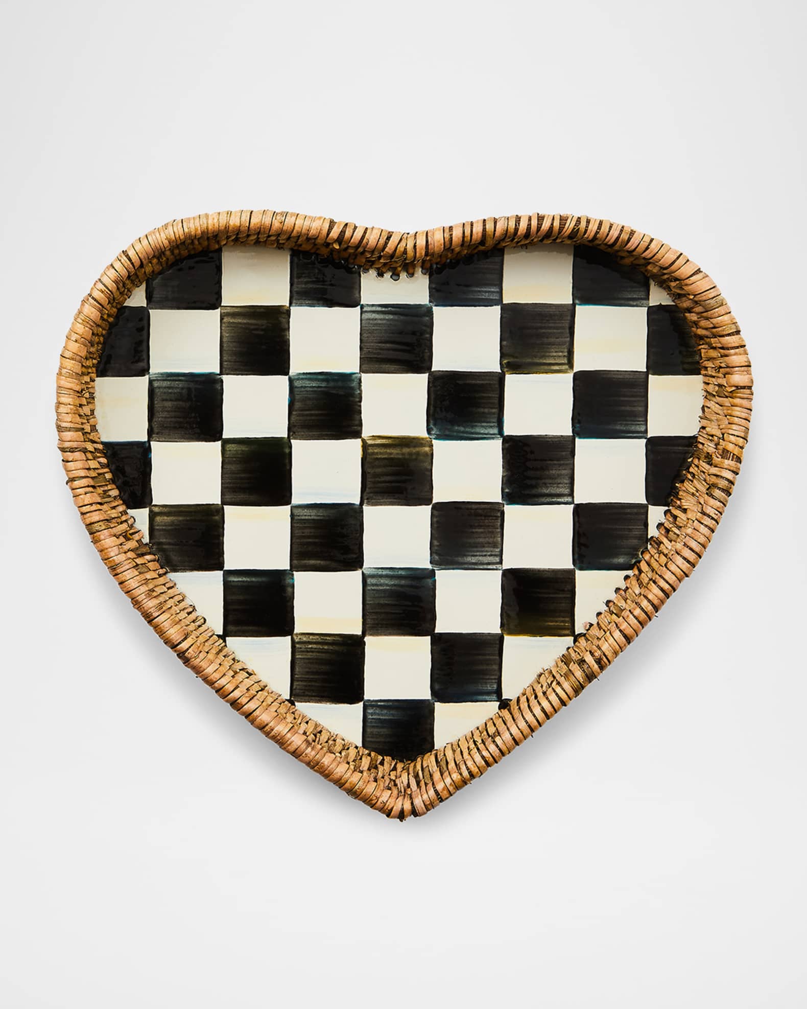 Courtly Check Enamel & Rattan Heart Tray 1