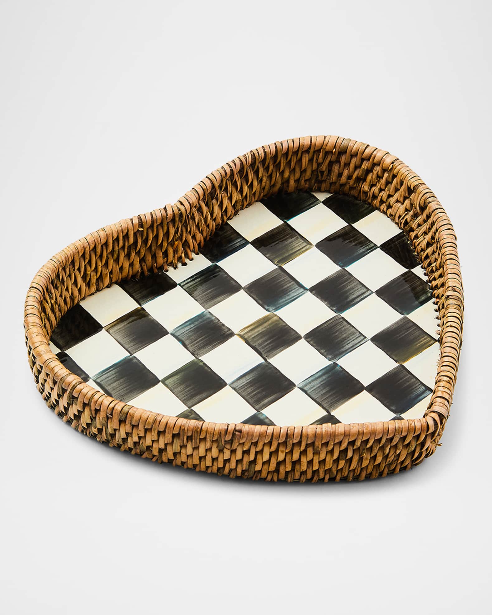 Courtly Check Enamel & Rattan Heart Tray 0