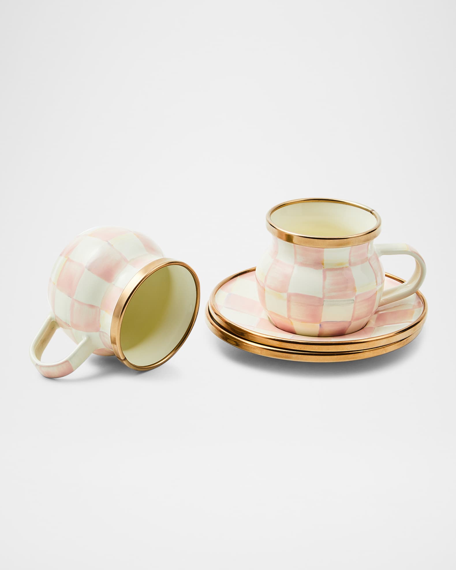Rosy Check Espresso Cup and Saucer Set 1