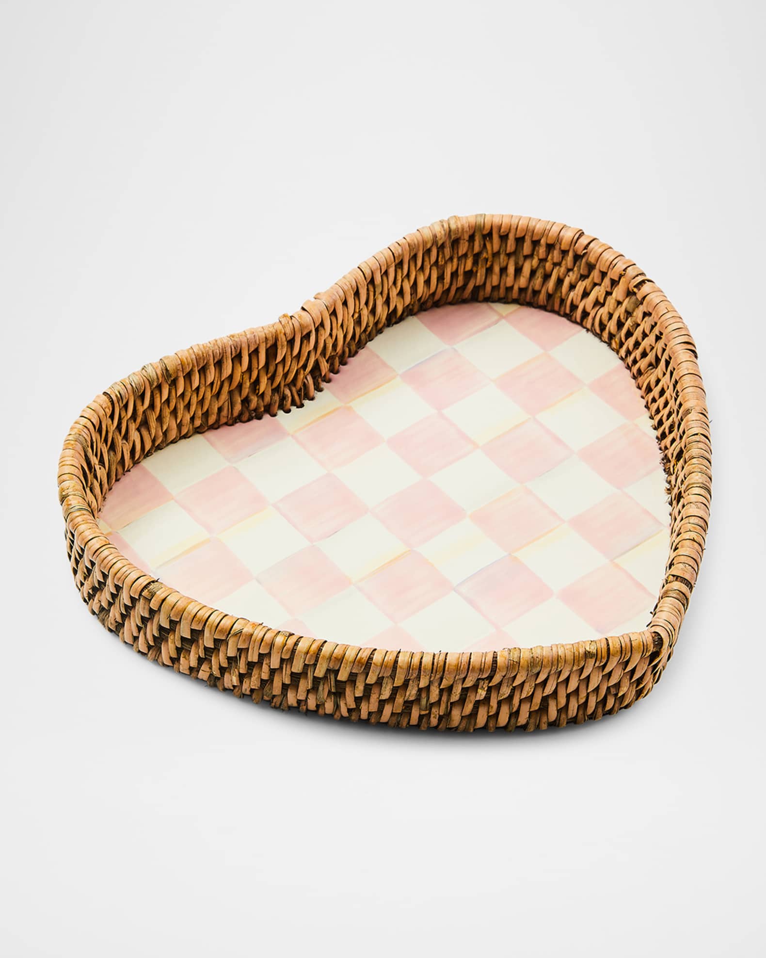 Rosy Check Enamel Rattan Heart Tray 0