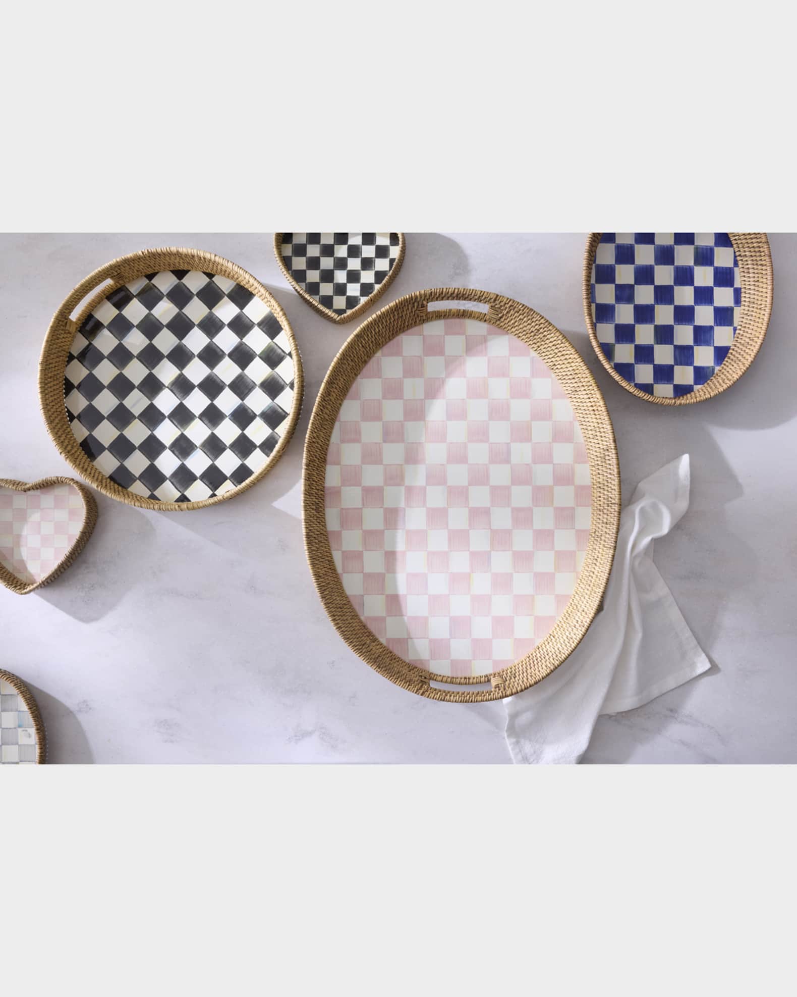Courtly Check Enamel Rattan Round Serving Tray 1