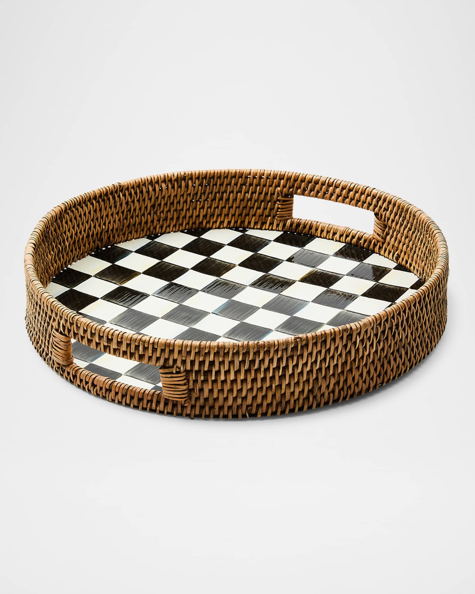 Courtly Check Enamel Rattan Round Serving Tray 0