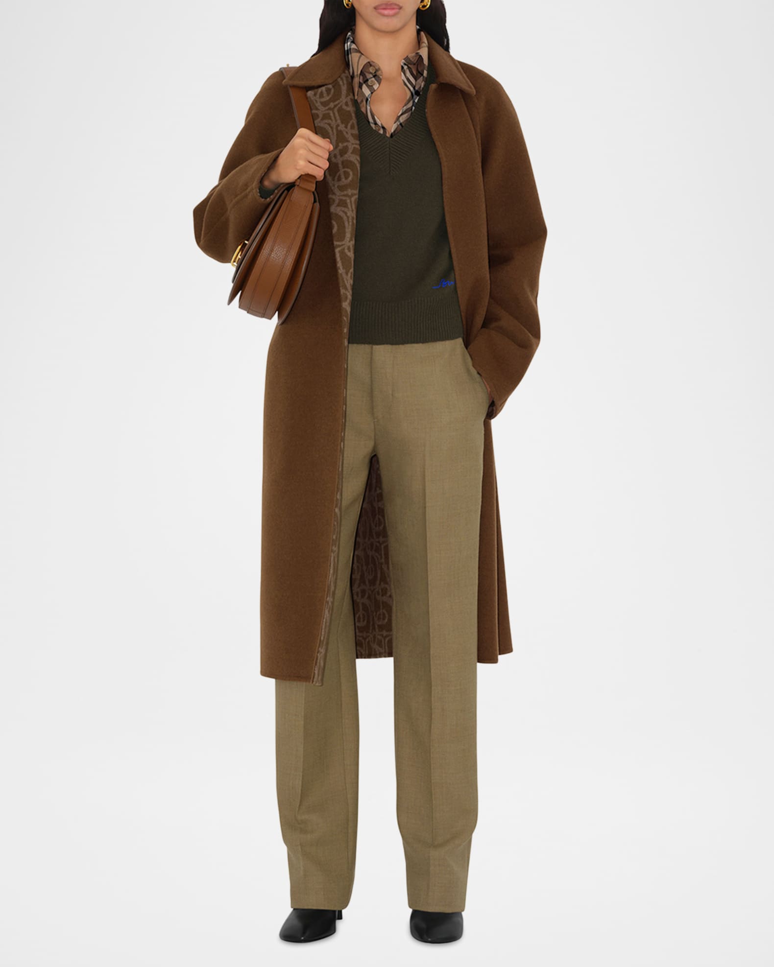 Wool-Cashmere Belted Long Coat With Monogram Interior 1