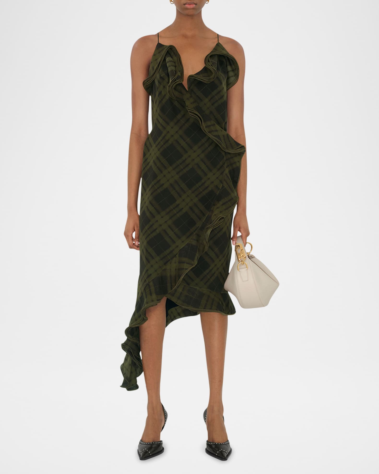 Ruffle Check Wrap Midi Dress 1