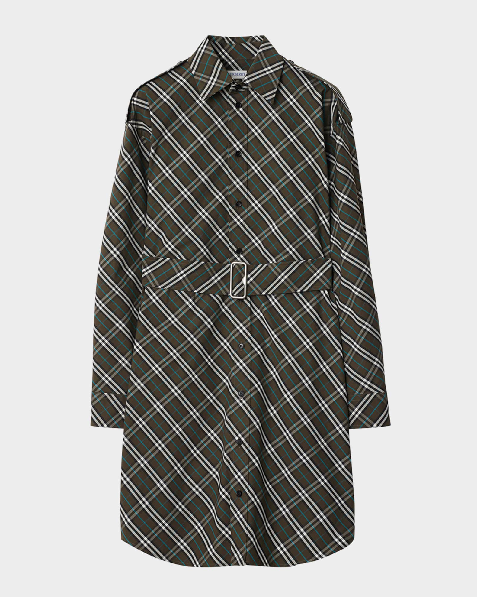 Check Long-Sleeve Belted Shirtdress 0