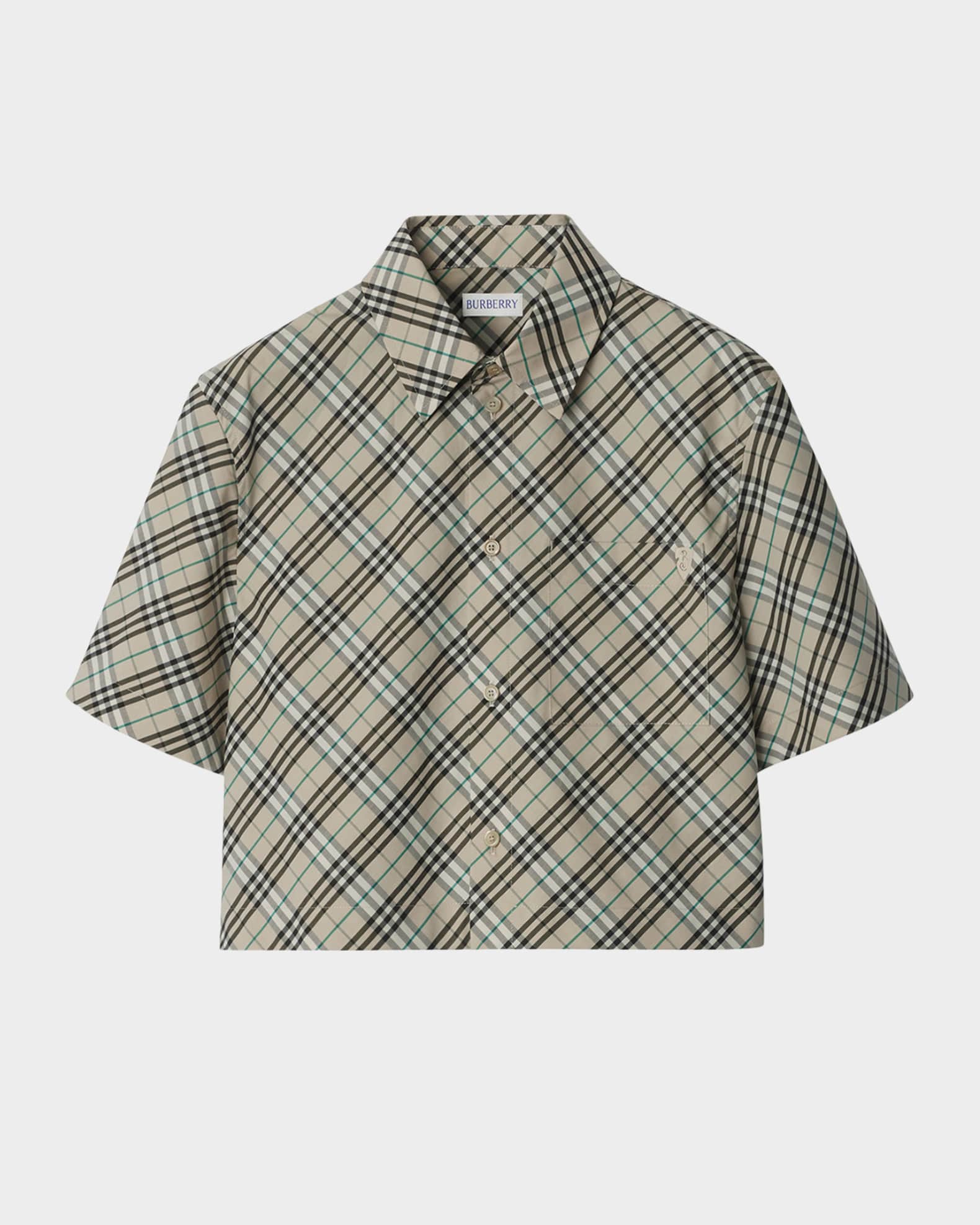 Burberry Check Short Sleeve Crop Button Down Shirt Neiman Marcus