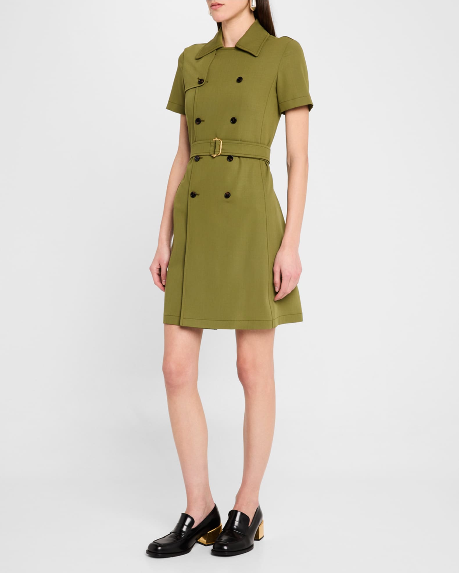 Short-Sleeve Belted Mini Trench Dress 1