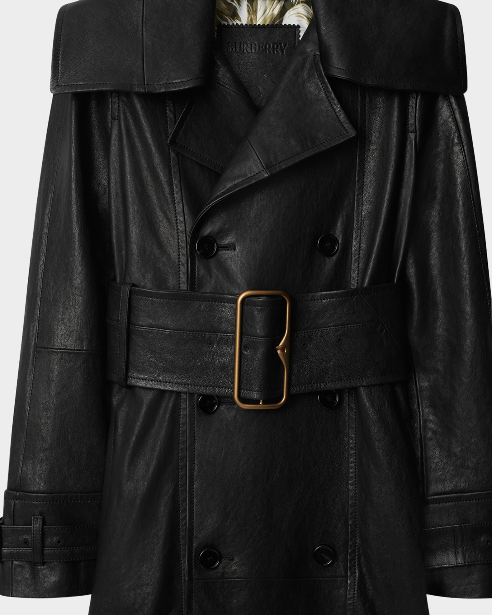 Burberry Long Double-Breasted Leather Belted Trench Coat Neiman
