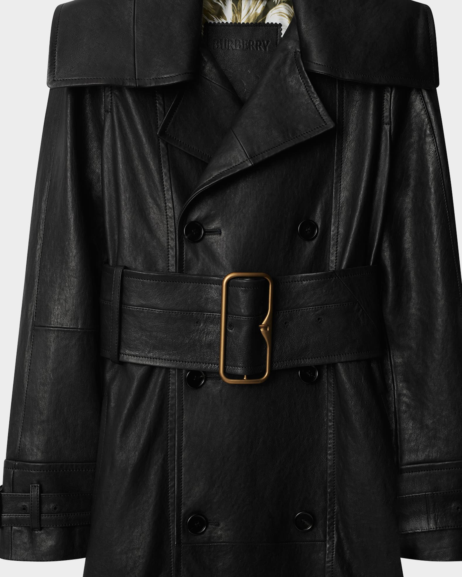 Burberry Long Double-Breasted Leather Belted Trench Coat