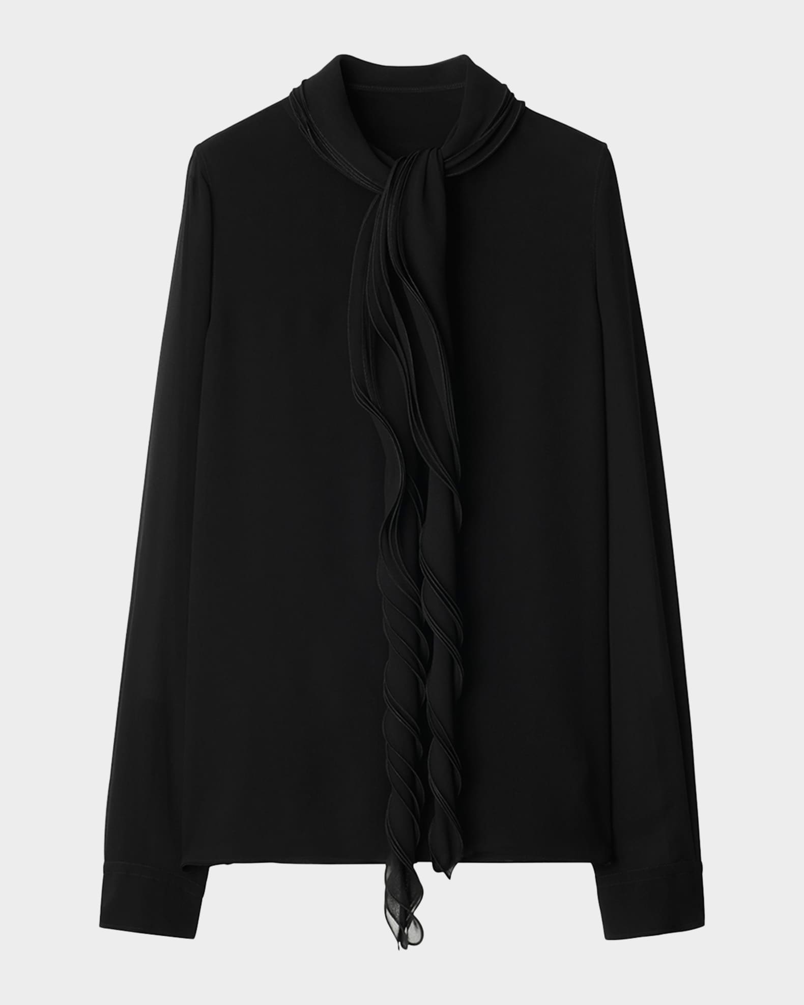 Ruffled Long Sleeve Silk Blouse 0