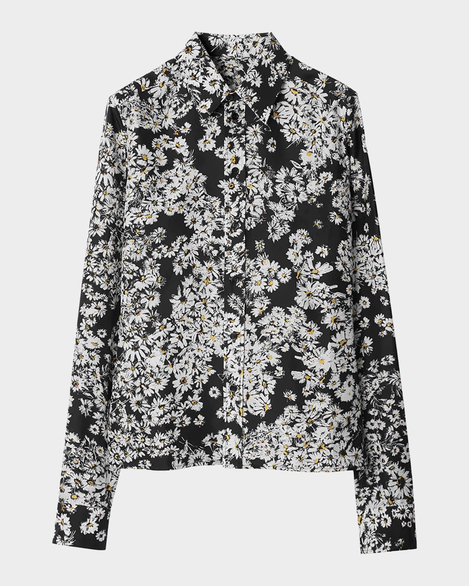 Flower Print Button Down Silk Top 0