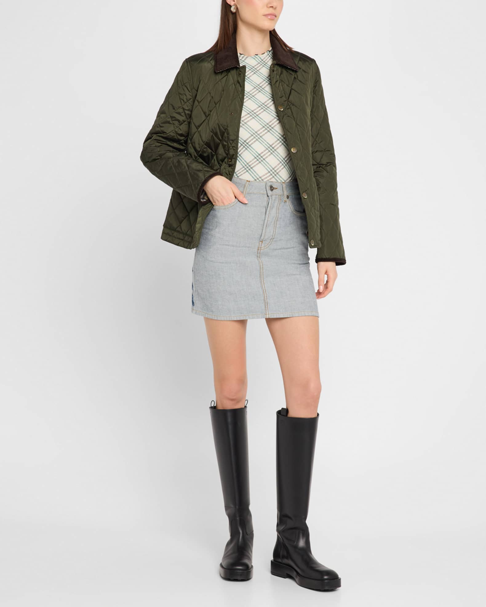 Corduroy-Collar Quilted Jacket 1