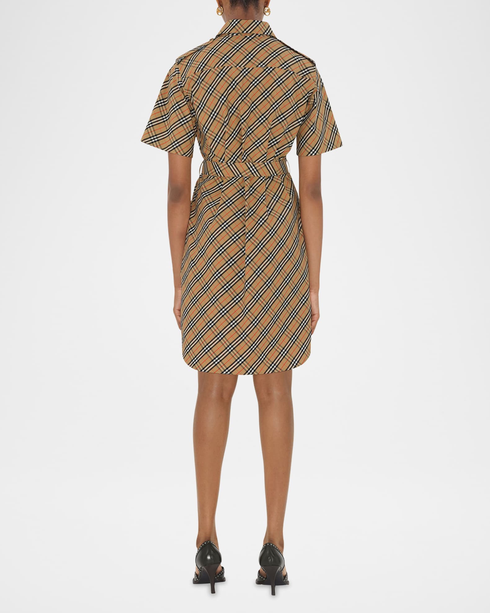 Burberry Check Short-Sleeve Belted Shirtdress | Neiman Marcus