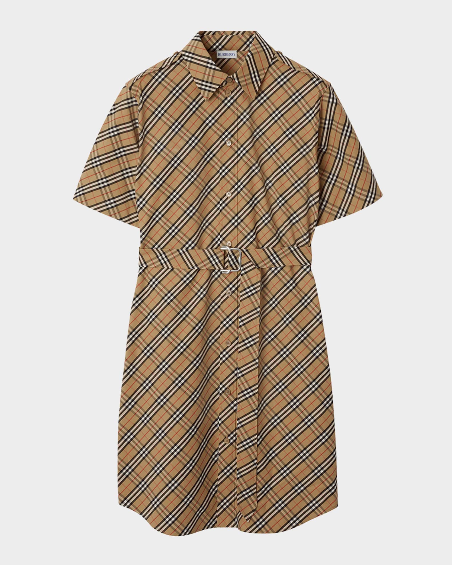 Burberry Check Short-Sleeve Belted Shirtdress | Neiman Marcus