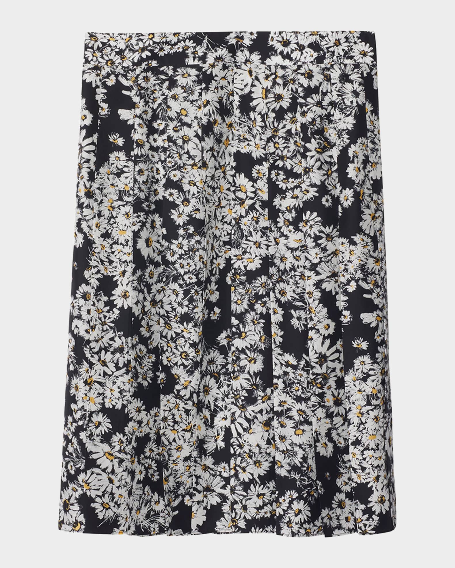 Flower Print Midi Silk Skirt 0