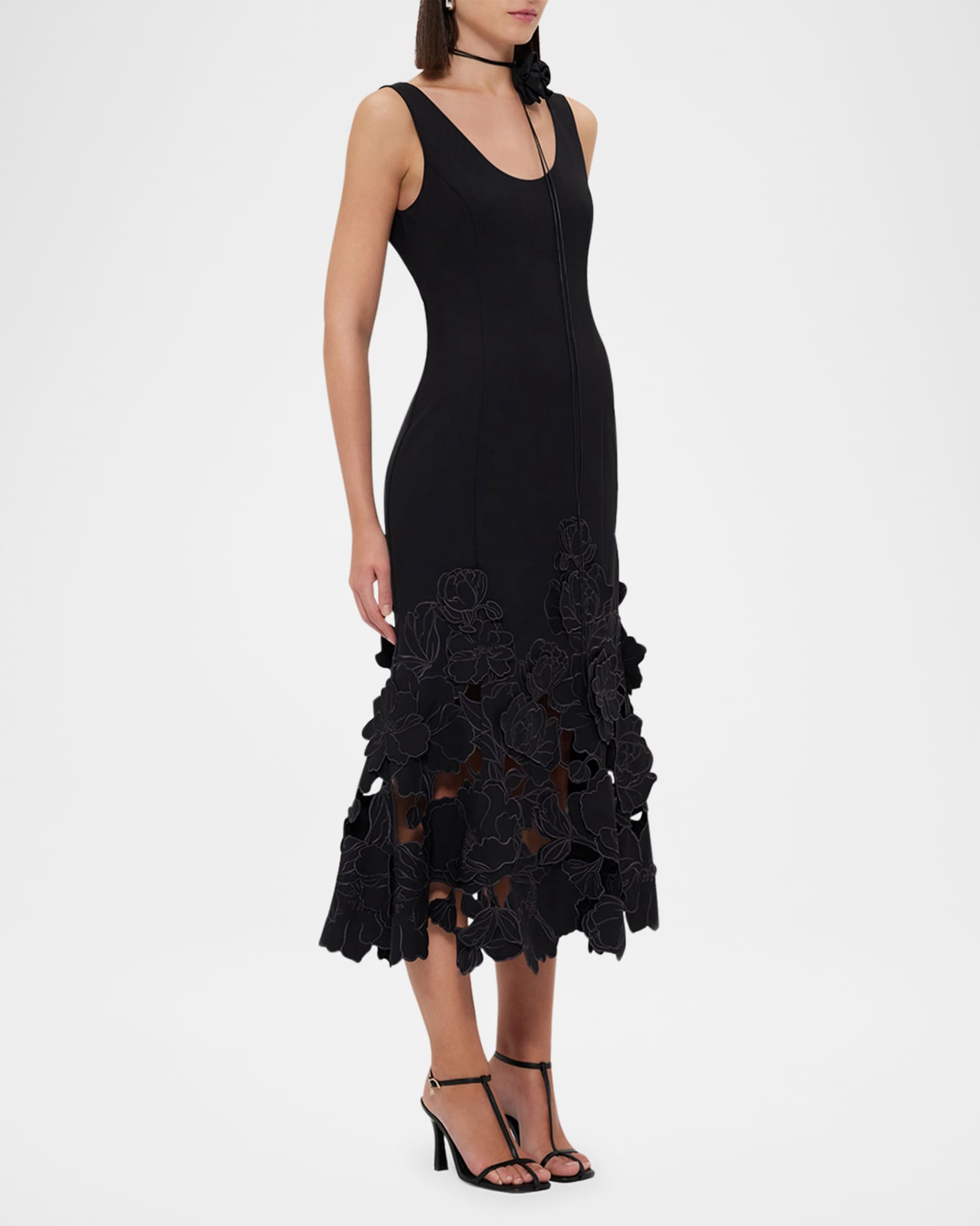 Emily Sleeveless Floral Applique Midi Dress