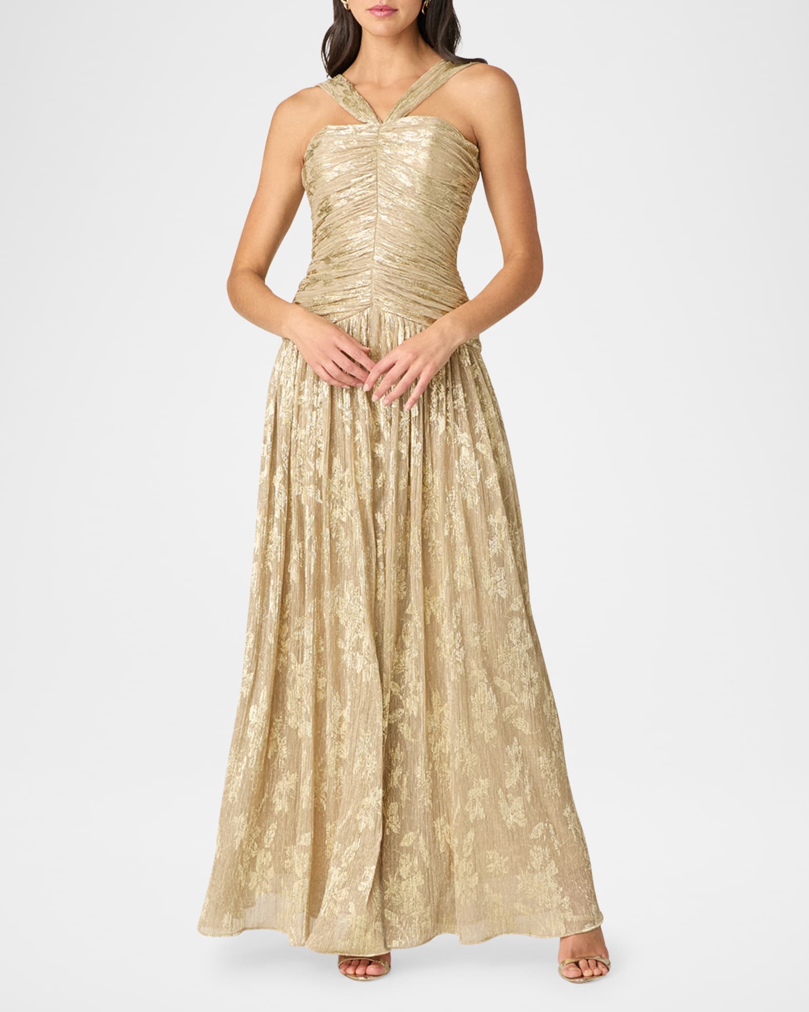 Lora Ruched Metallic Jacquard Gown