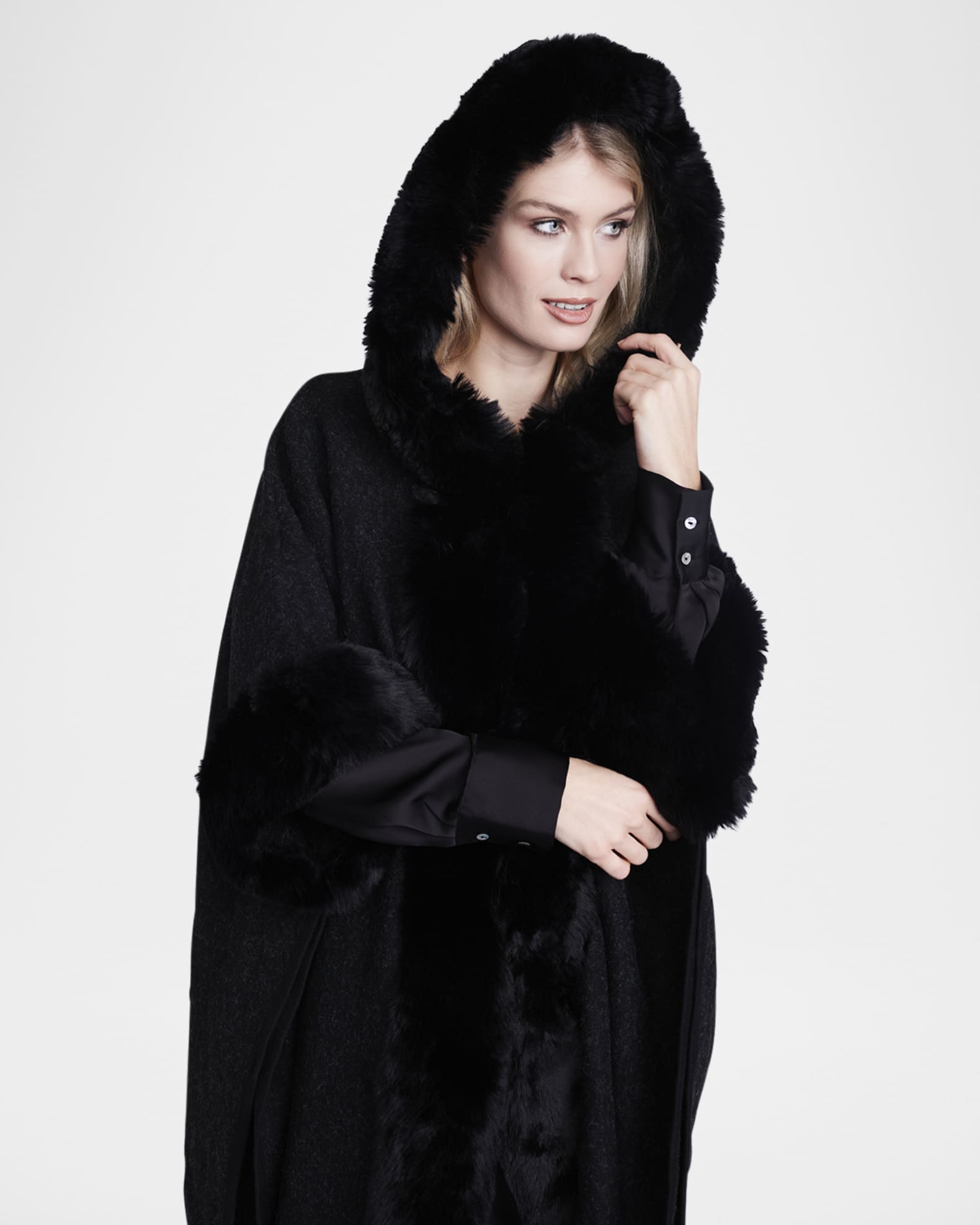 Adalee Faux Fur-Trim Hooded Wrap 1