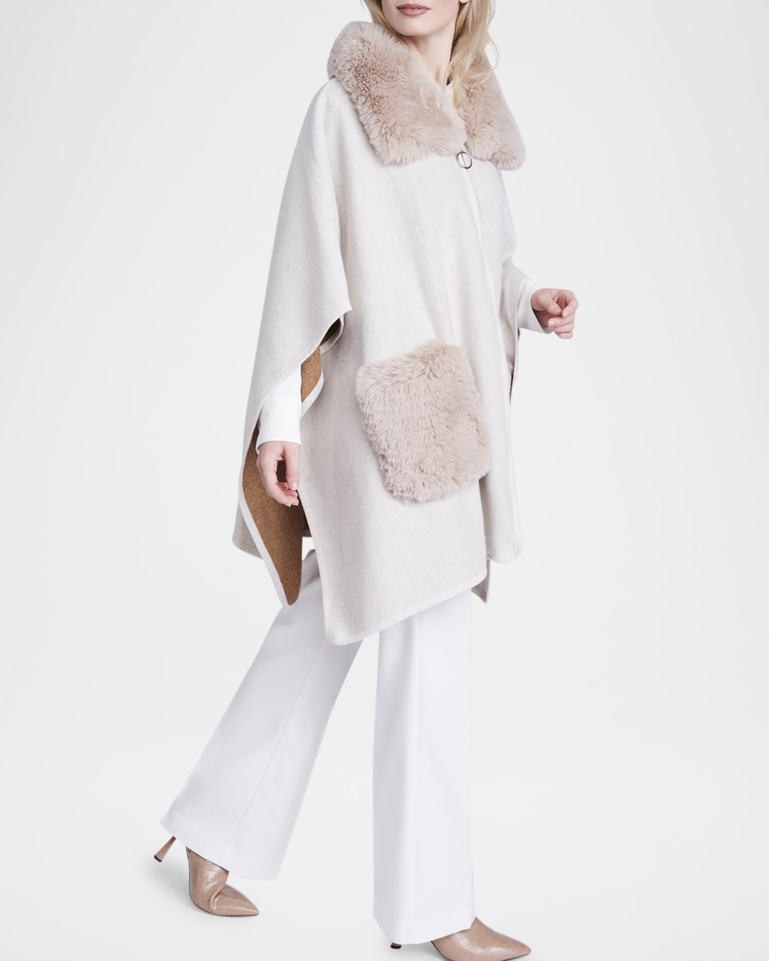 Austin Faux Fur-Trim Cape 1
