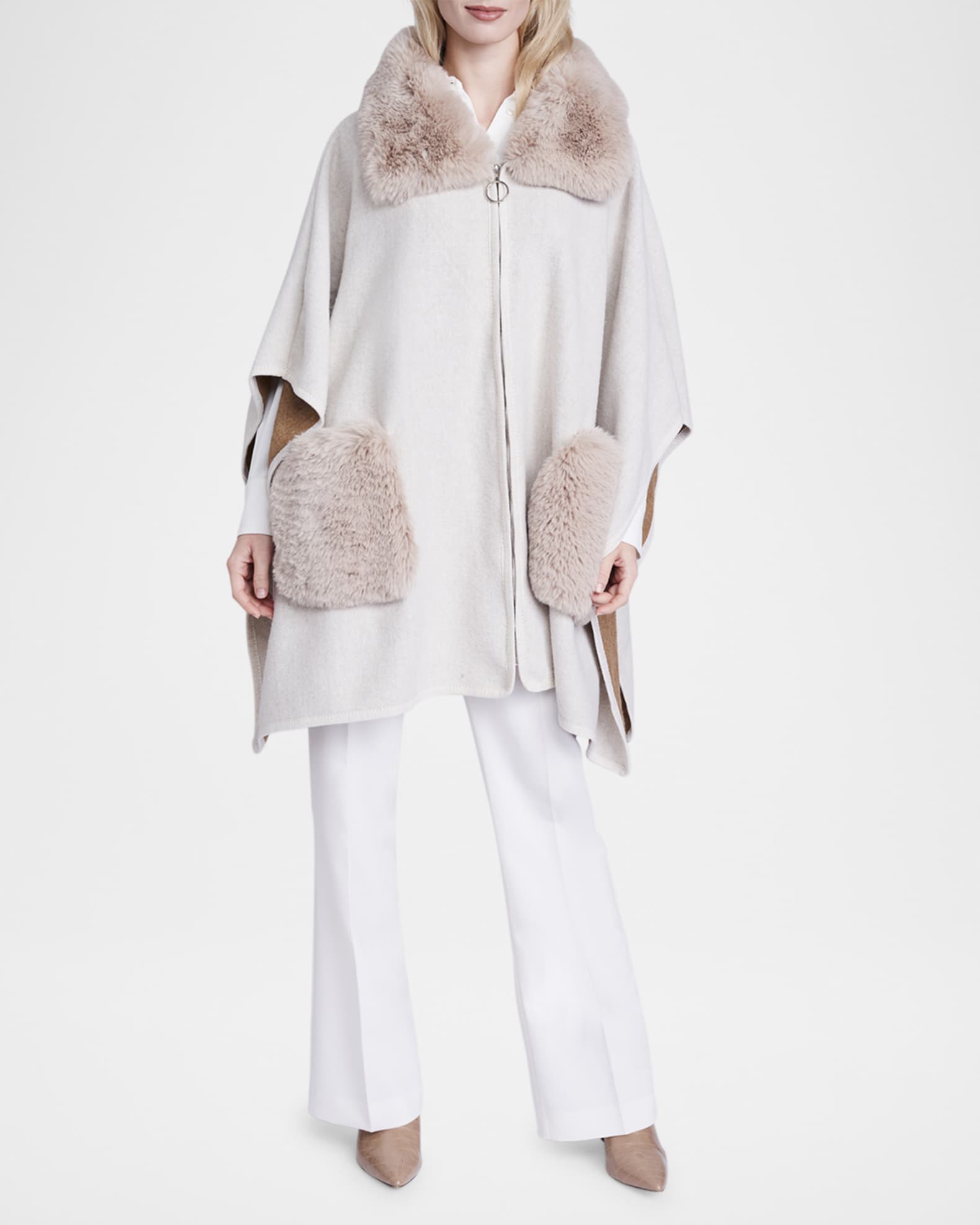 Austin Faux Fur-Trim Cape 0