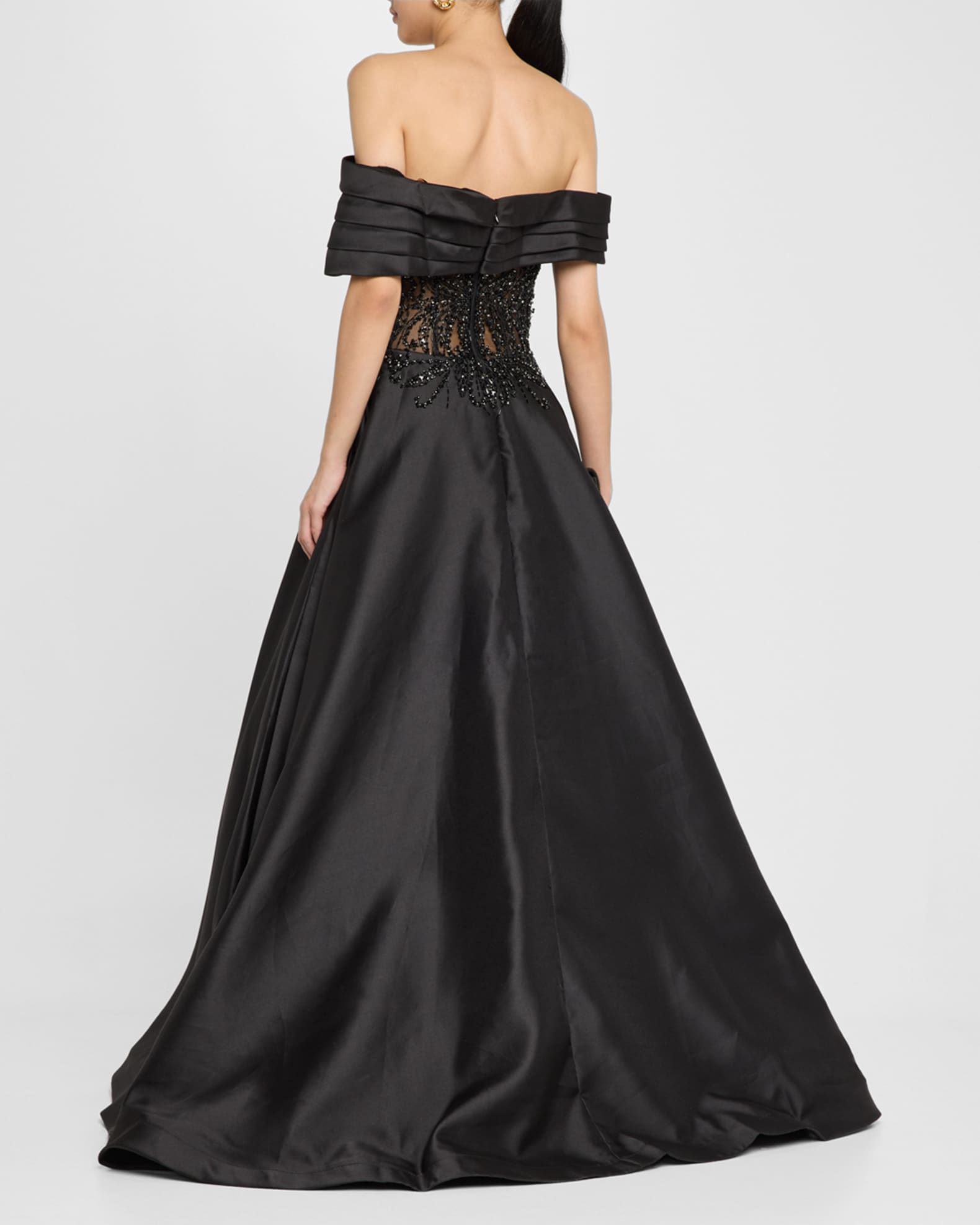 Jovani Pleated Off Shoulder Lace Embellished Gown Neiman Marcus