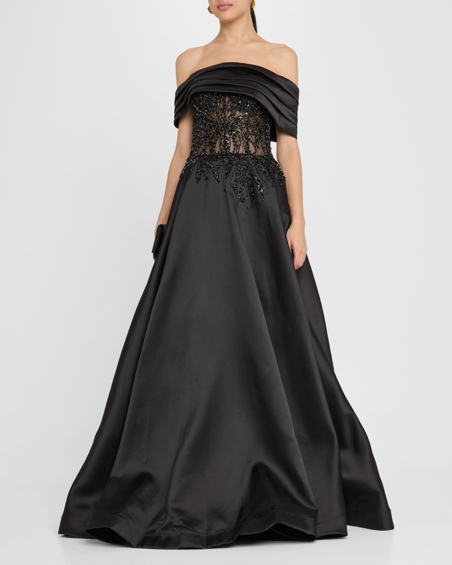 Jovani Pleated Off Shoulder Lace Embellished Gown Neiman Marcus