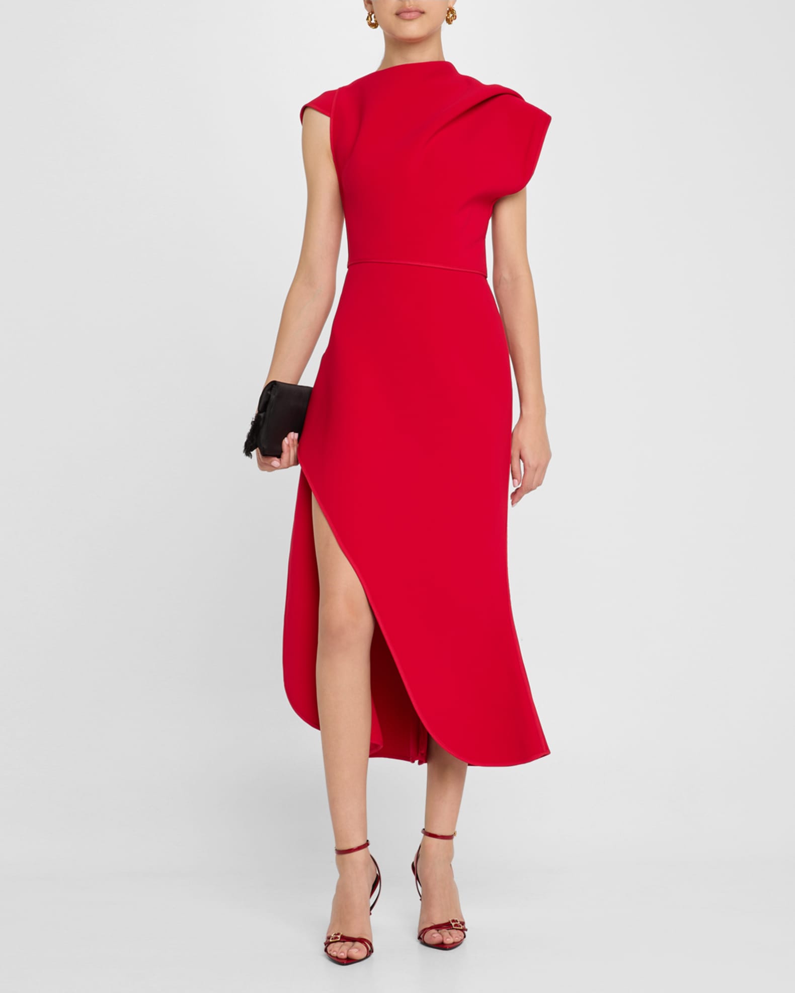 High Neck Cap Sleeve Tulip Midi Dress