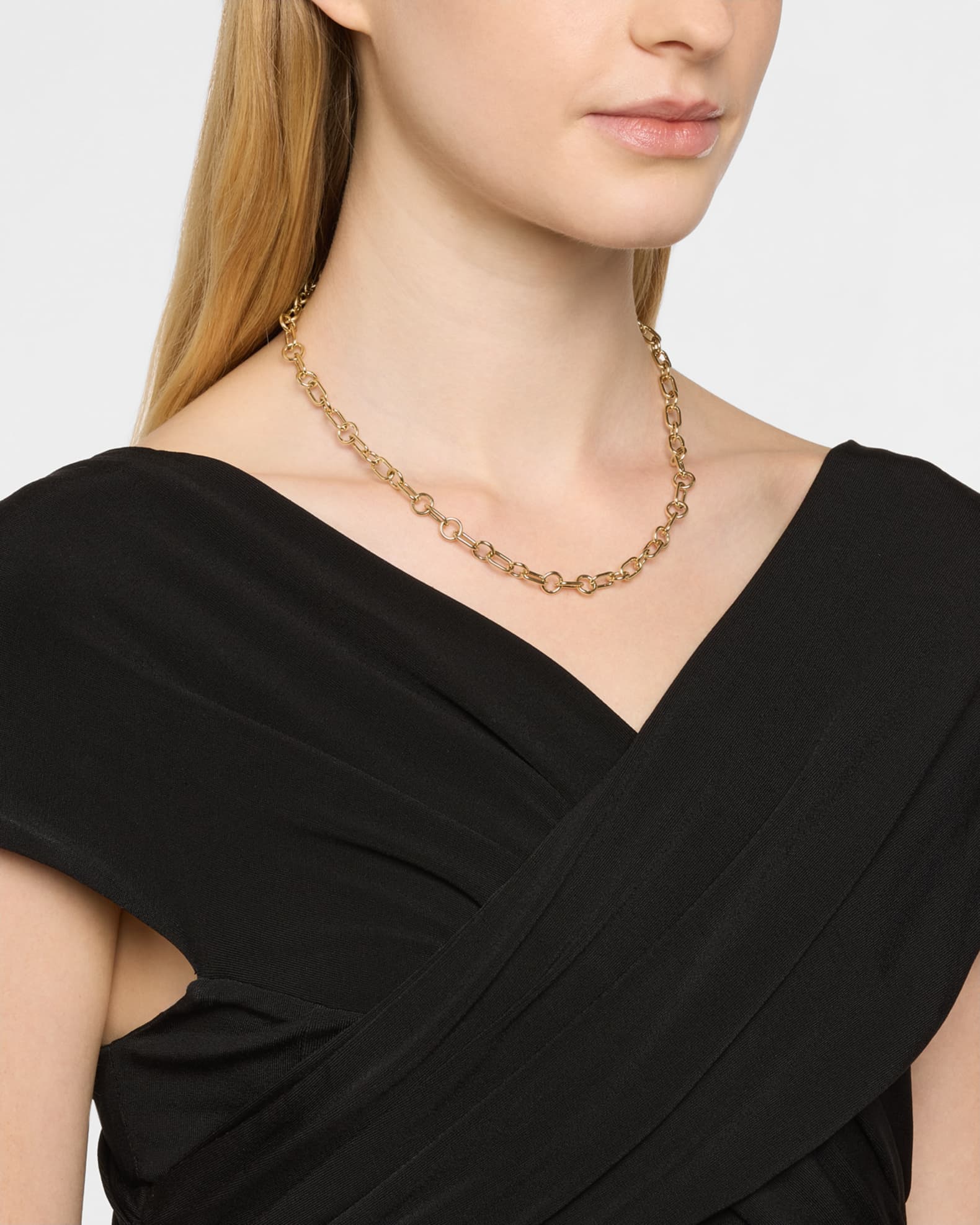 14K Yellow Gold Oval and Round Link Necklace, 18"L 1